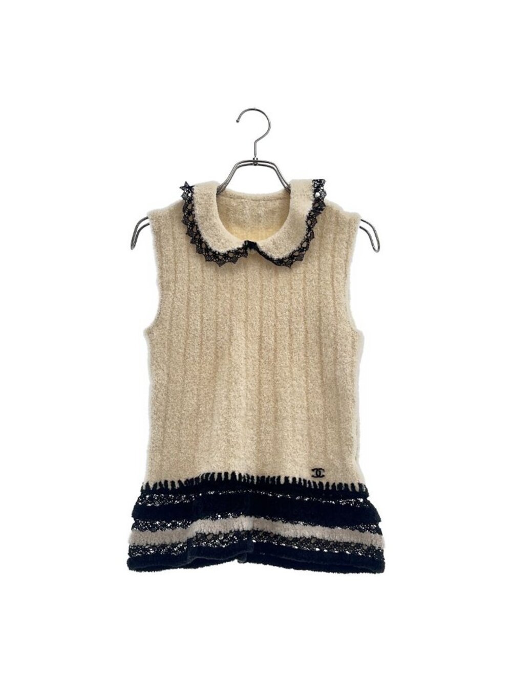 Chanel Wool Blend Sleeveless Round Color Top Beige Black